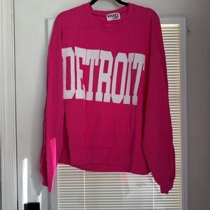 BUCKETLIST Vibrant Pink Ribbed Detroit Crewneck